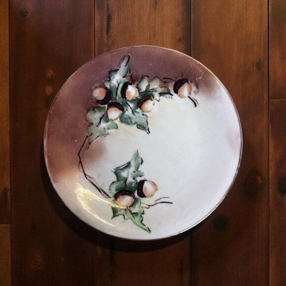 Antique Limoges Hand-Painted Cabinet Plate, Acorns & Oak Leaves, Signed c. 1900 - Picture 9 of 9